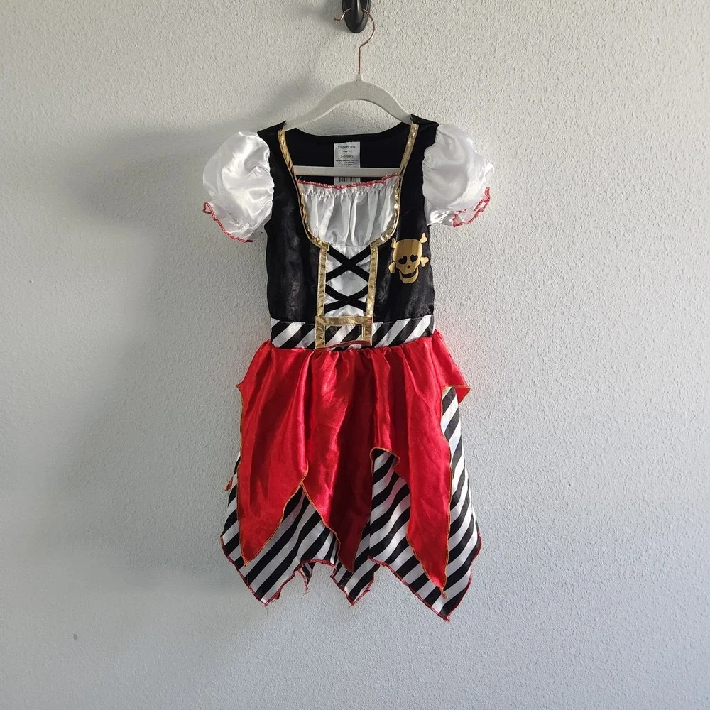 Pirate Girl Costume Dress Black Red White Gold Size 3-4 Years